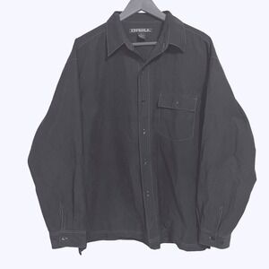 Drill Button Down Shirt Mens XL Black Microfiber Contrast Stitch Long Sleeve